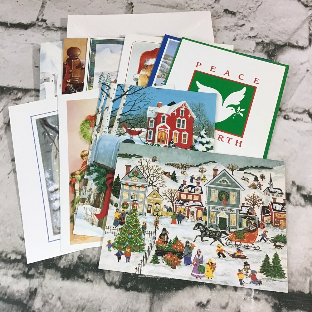 Christmas Cards Assorted Lot Of 10 All Different Seasons Greetings W/ Envelopes